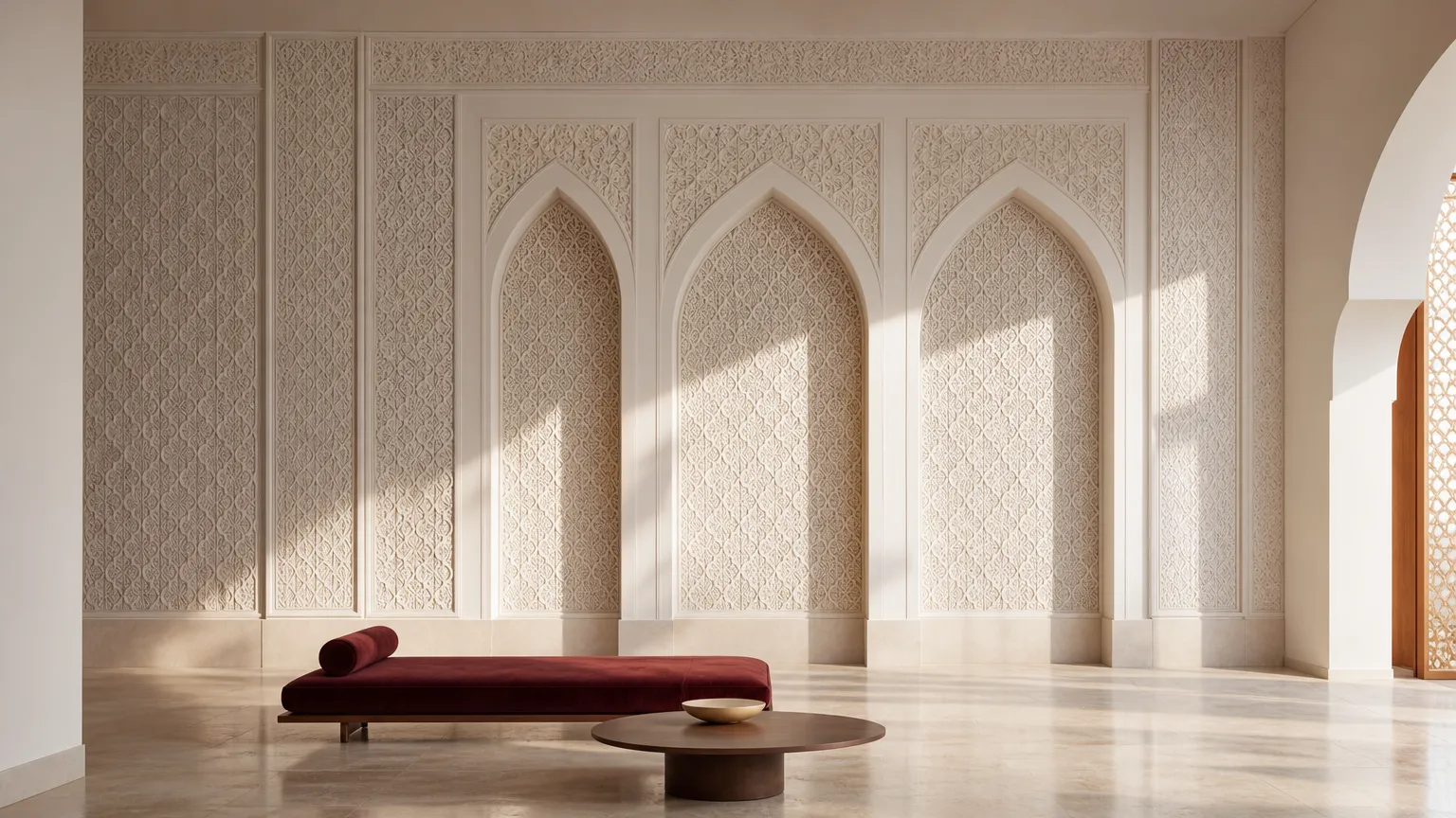 Carved ganch ornament in a modern Uzbek interior