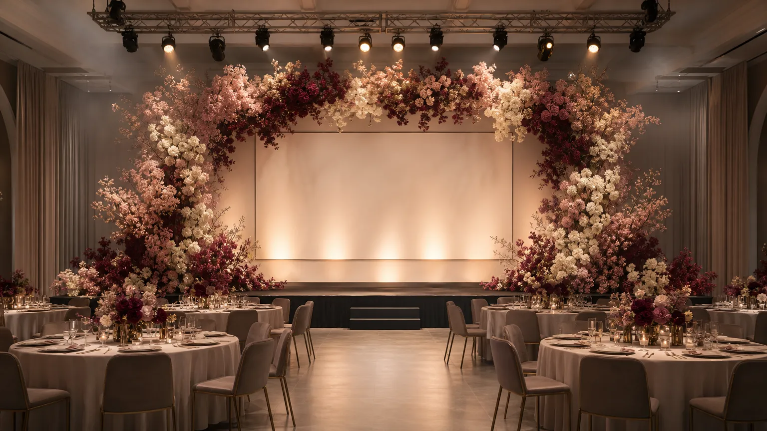 Event décor and technical setup before guests arrive