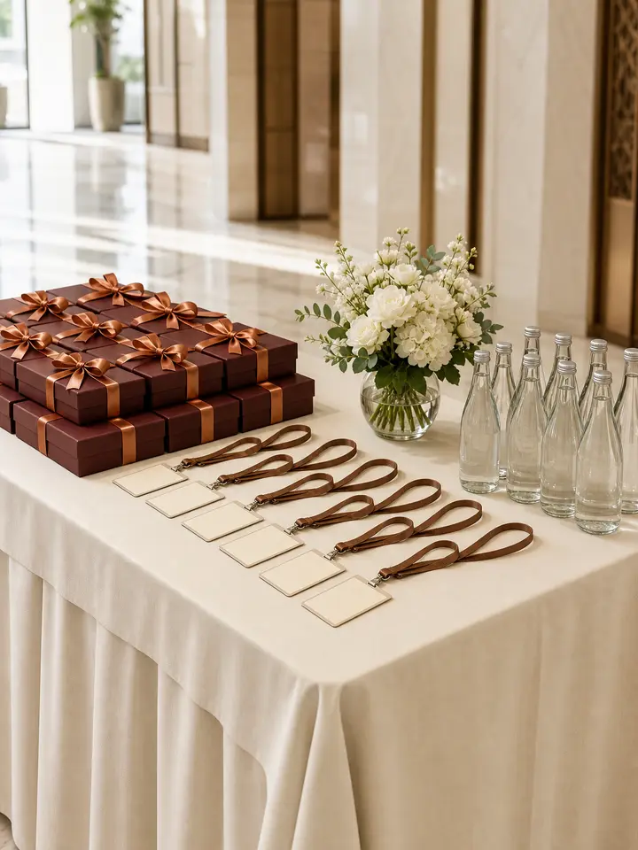 A delegation welcome desk