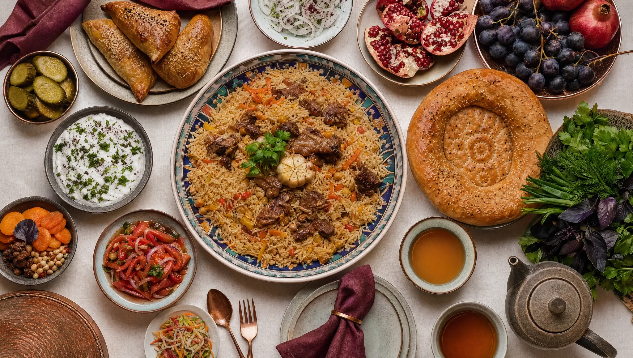 A festive Uzbek table from above